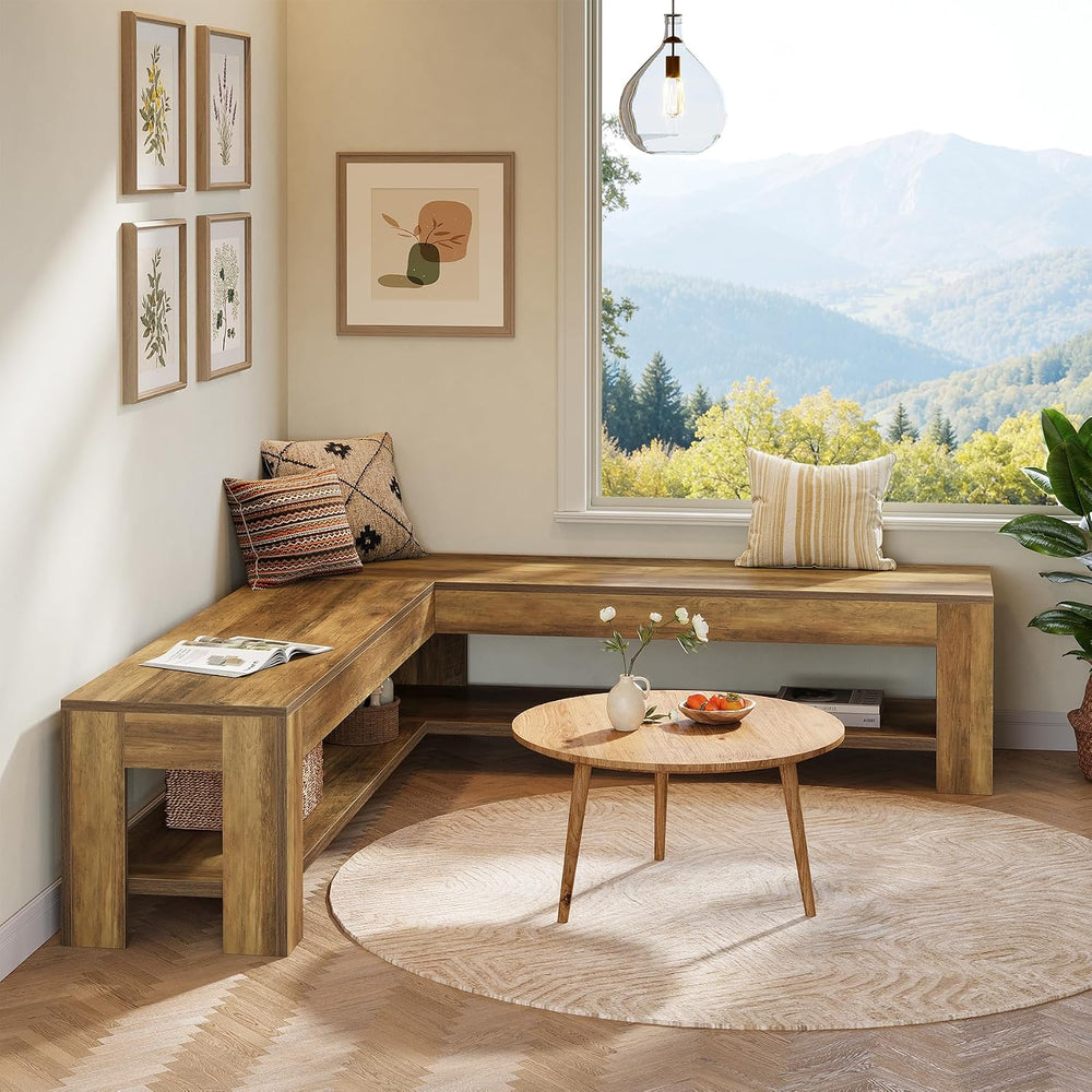 Tribesigns L-Shaped Corner Bench with Storage Shelf, 62.99'' Rustic W...