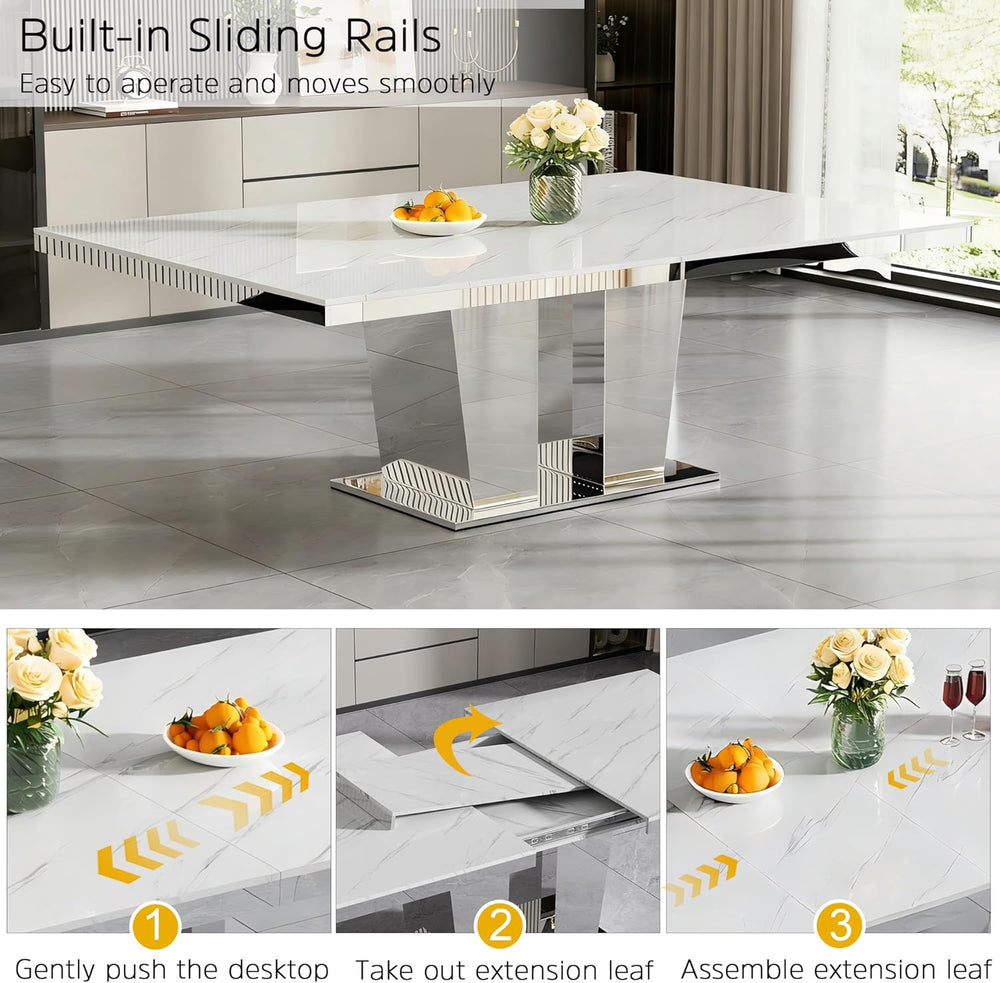 94 inch Extendable Dining Table for 6 8 10, Modern Expandable Kitchen Table w...