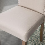 Upholstered Dining Chair Modern Stylish Parsons Kitchen Diner High Back with Silver Nailhead Trim & Wood Legs, Set of 2, Fabric Beige