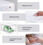 Attelite Upgrade 12pack Shoe Box Storage Containers,Thicken Sturdy Clear Stackable Plastic Shoe Organizer Box with Magnetic Door, Drop Front Shoe Box Sneakers X-Large