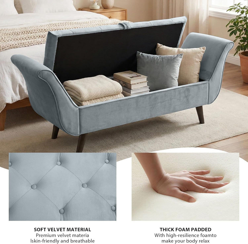 Velvet Bench for Bedroom End of Bed, 60.5 inch Upholstered Button Tufted Otto...