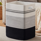 Laundry Hamper, Large Woven Rope Tall Laundry Basket with Handles, 22" X 17" X 13", Decorative Storage Basket for Clothes and Blankets in Living room, Bedroom, Black& White