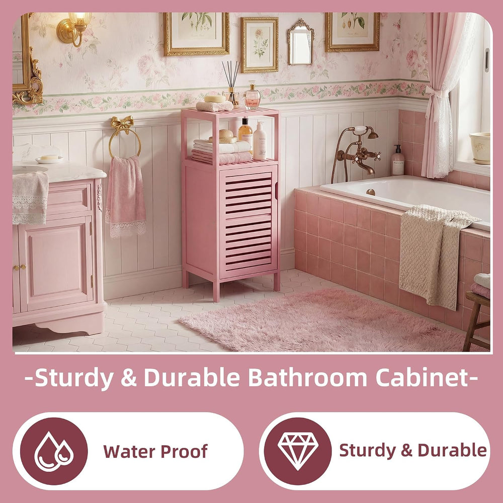 HITNET Small Bathroom Storage Cabinet, Bamboo Floor Cabinet Single Door, Free...