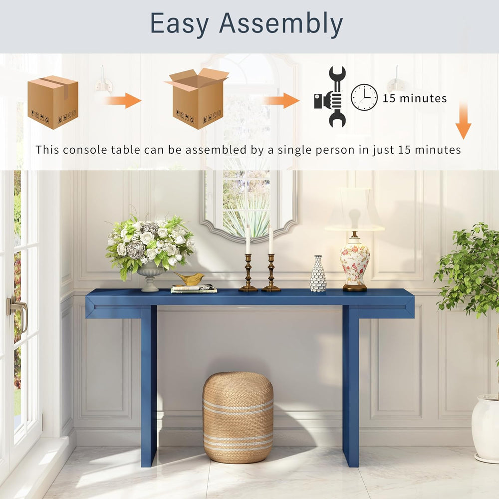 Quarte 60-Inch Modern Console Table with Geometric Clean Lines Design, Spacio...