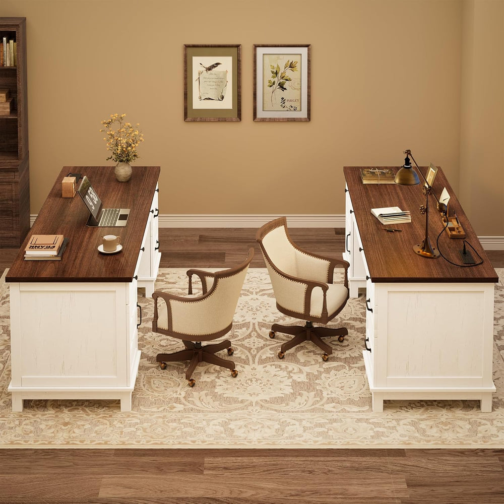 Garvee 60" Wooden Home Office Desk with File Drawers, Executive Desk wit...
