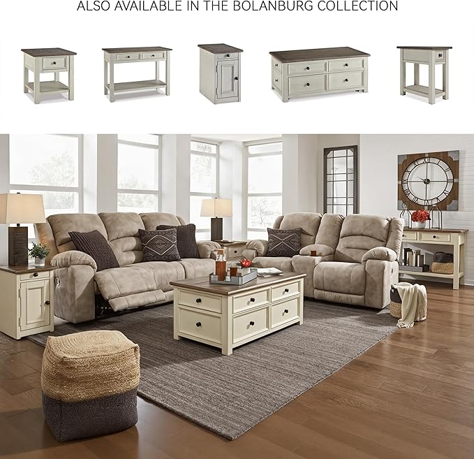 Signature Design by Ashley Bolanburg Farmhouse Chair Side End Table, Light Brown & Whitewash