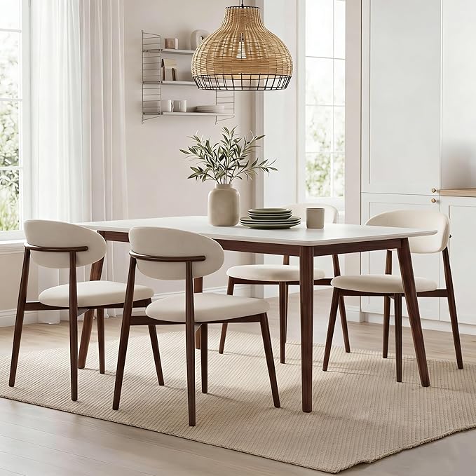 UVV Dining Chairs Set of 4, Metal Kitchen Chairs with Modern Fabric Upholstered for Dining Room, Beige