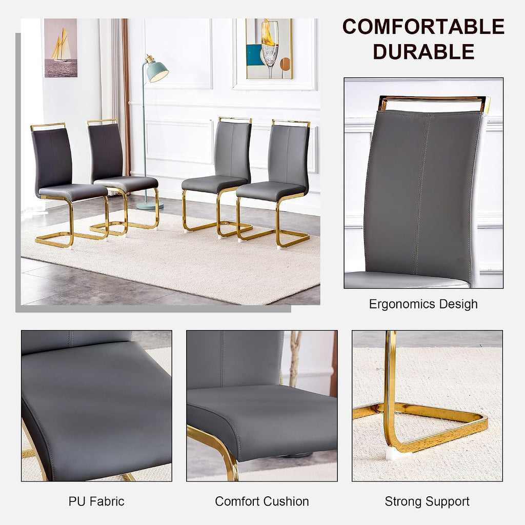 gopop Dining Table Set for 6, Kitchen Table Chairs Set of 6, 55" White High-Gloss Lacquered Tabletop & Electroplated Metal Frame, Modern Kitchen Tables with 6 Chairs for Dining Room