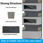 2 Pack Over the Door Hanging Organizer with 5 Large Pocket and Clear Window, Sturdy Over the Door Storage Organizer for Closet, Pantry, Bathroom,Bedroom, Nursery, Dorm (Grey)