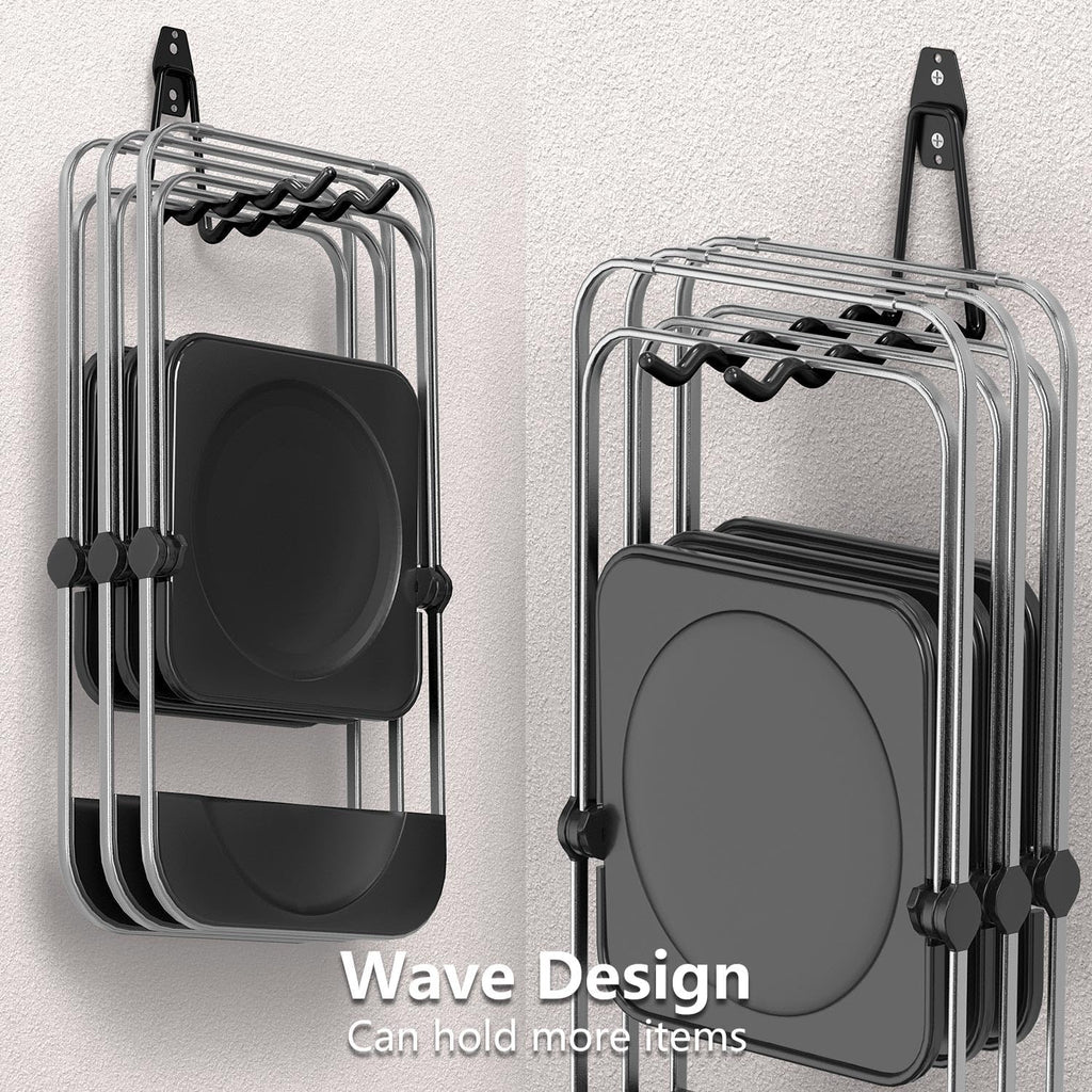 Heavy Duty Garage Hooks 4 Pack, 7.7 inch Wave Long Hanger, Wall Mounted Storage System, Power and Garden Tool Organizer, for Hanging Ladders, Bikes, Hose, Bulk Items and More