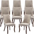 Beige Mid Century Dining Chairs Set of 8, Modern Kitchen & Dining Room Chairs Set of 8, Fabric Upholstered Kitchen Chairs, Sillas de Comedor, Wood Legs (Beige, 8 Pcs)