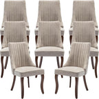 Beige Mid Century Dining Chairs Set of 8, Modern Kitchen & Dining Room Chairs Set of 8, Fabric Upholstered Kitchen Chairs, Sillas de Comedor, Wood Legs (Beige, 8 Pcs)