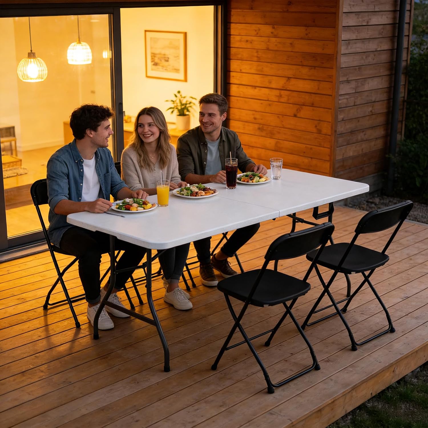 6ft Folding Table, Foldable Picnic Table Portable Table for Indoor Outdoor Use Heavy Duty Plastic Table Camping Table with Carry Handle for Party, BBQ, White