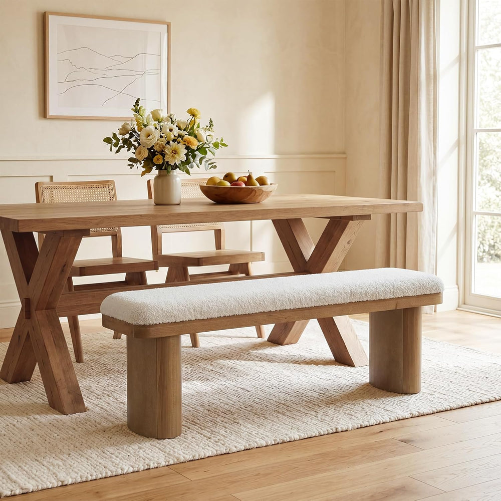 LITTLE TREE 47'' Boucle Upholstered Bench, Modern Solid Fir Entryway ...