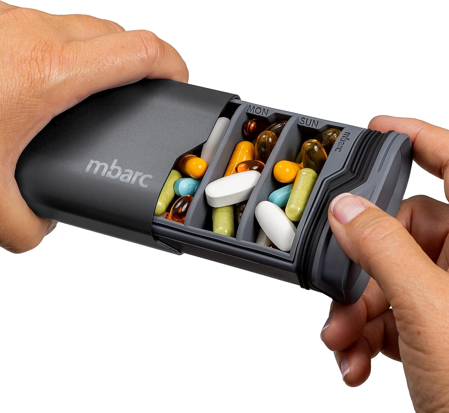 mbarc XL 7 Day Weekly Pill Organizer – Extra Large Capacity Pill Box - Premium Pillcase (XL, Steel Grey)