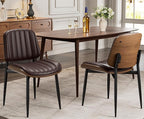 Dining Chairs Set of 4, Mid-Century Modern Upholstered PU Leather Chairs with Walnut Bentwood Back and Metal Legs Adjustable Feet for Kitchen Dining Living Room, Dark Brown Vertical Stripes