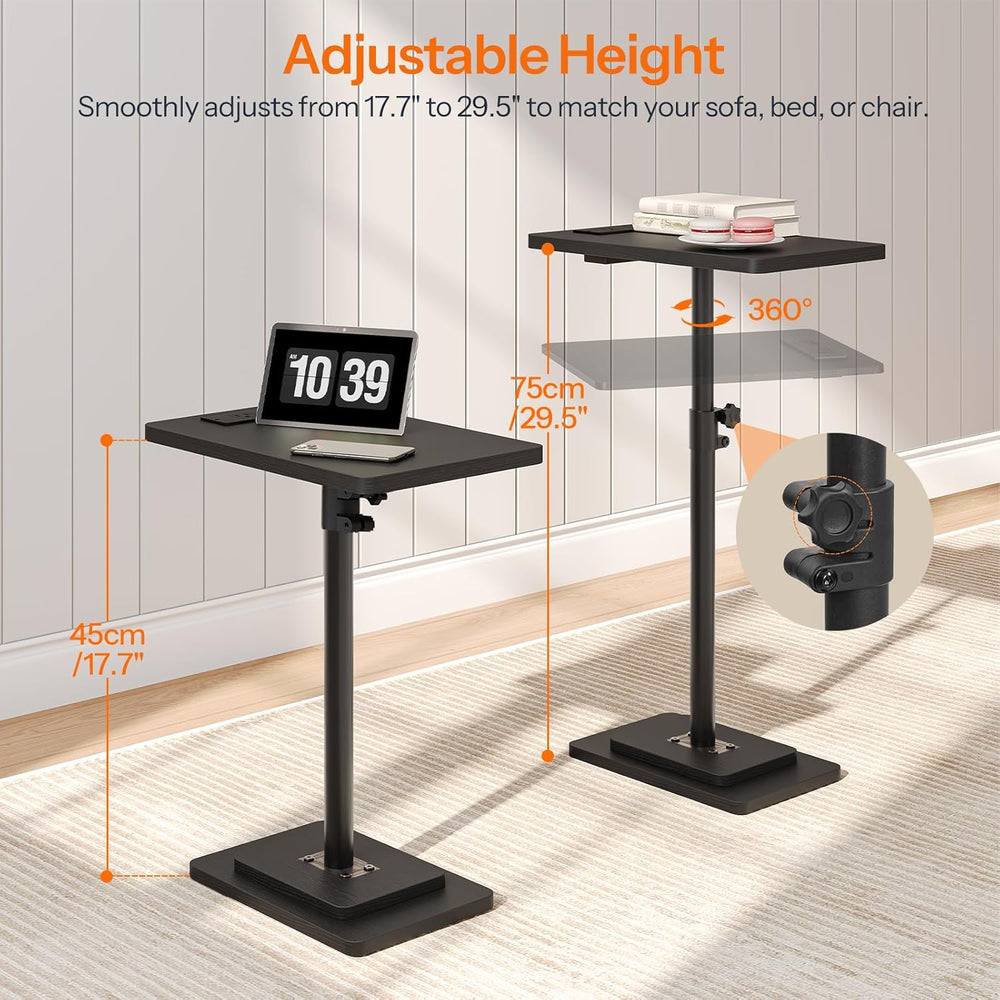 HOOBRO Adjustable Height End Table, 360° Swivel Narrow Side Table with Chargi...