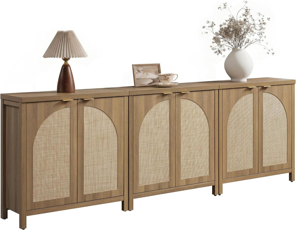 SICOTAS 102" Rattan Sideboard Buffet Cabinet with Storage Credenza Set of 3