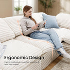 KKL 118" Modular Sectional Sofa, Cloud Sectional Couch L-Shaped with Ottoman, Corduroy Boneless Couch for Living Room Bedroom, Deep-Seat Upholstered Modular Cloud Sofa, No Assembly Required, Beige