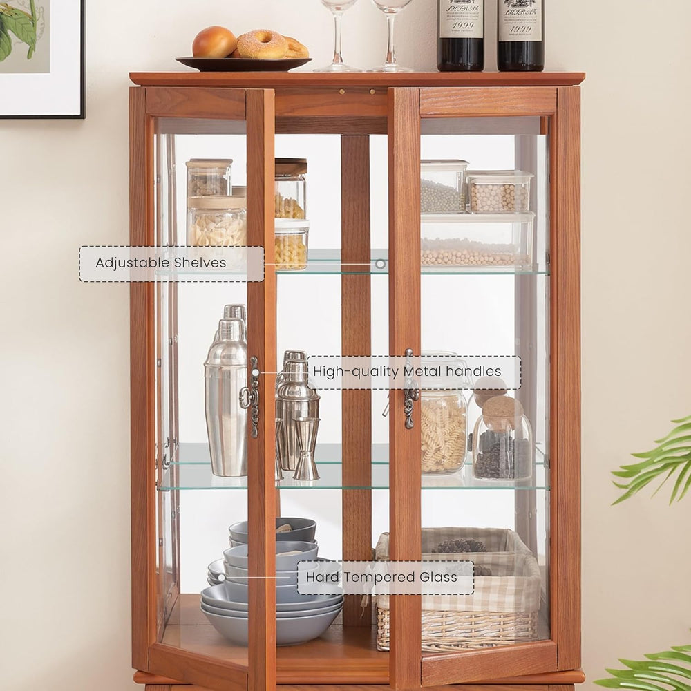 52" Lighted Accent Curio Cabinet, 3-Tier Antique Storage Cabinet with Te...