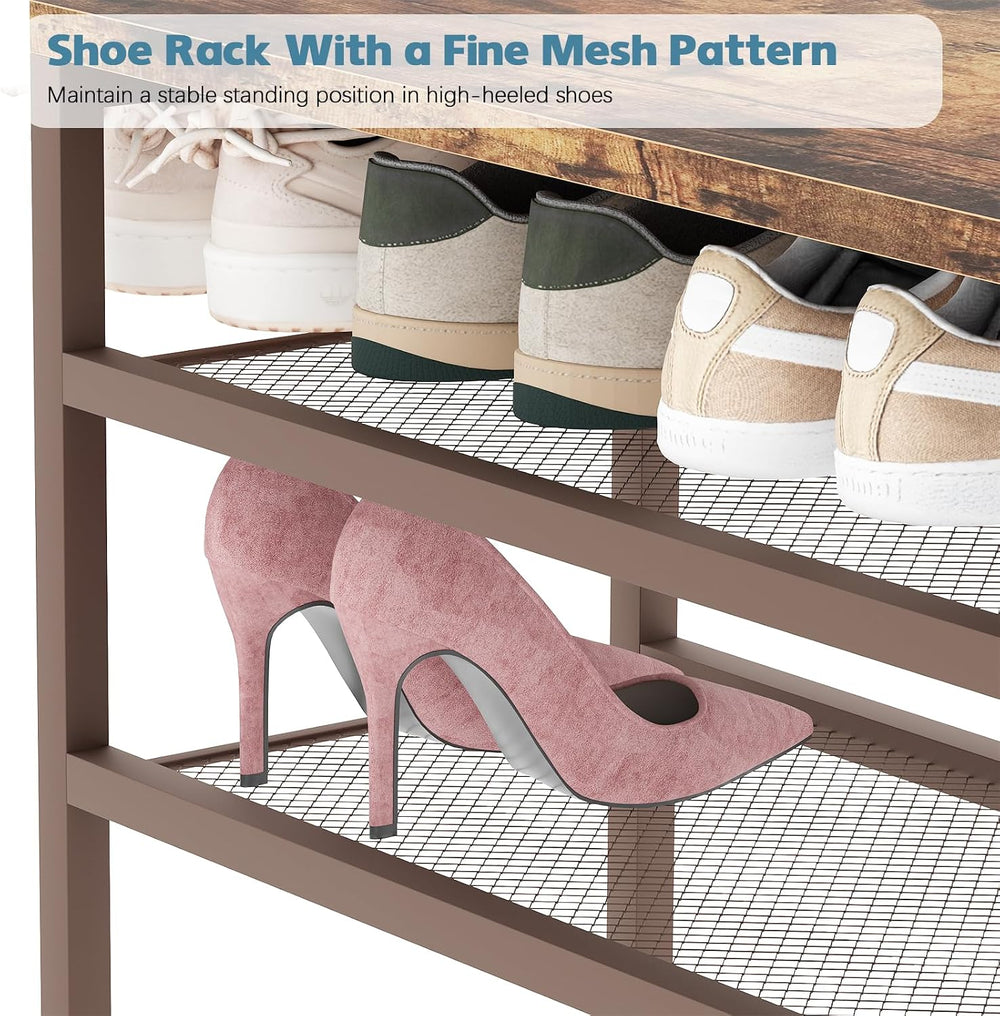 Shoe Rack Bench for Entryway 3-Tier, Free Standing Shoe Racks with Seat Cushi...