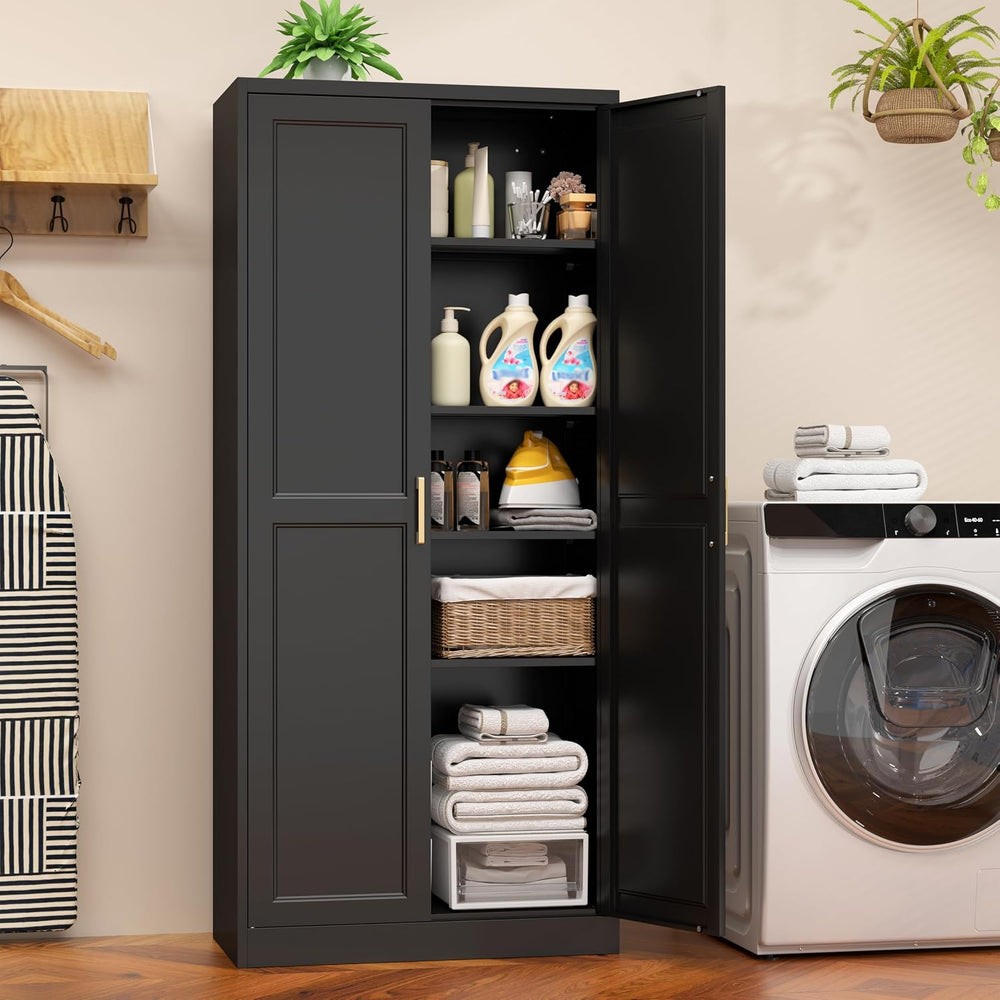 71" Tall Metal Pantry Cabinet, Black Kitchen Pantry Storage Cabinet with...