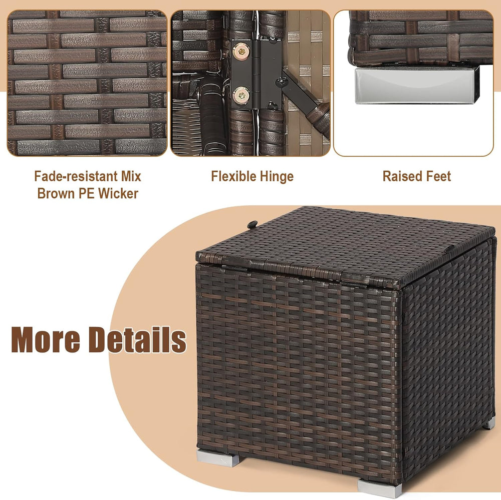 MEDIMALL Patio Wicker Ottoman Set of 2, Multipurpose Outdoor Footstool w/Remo...