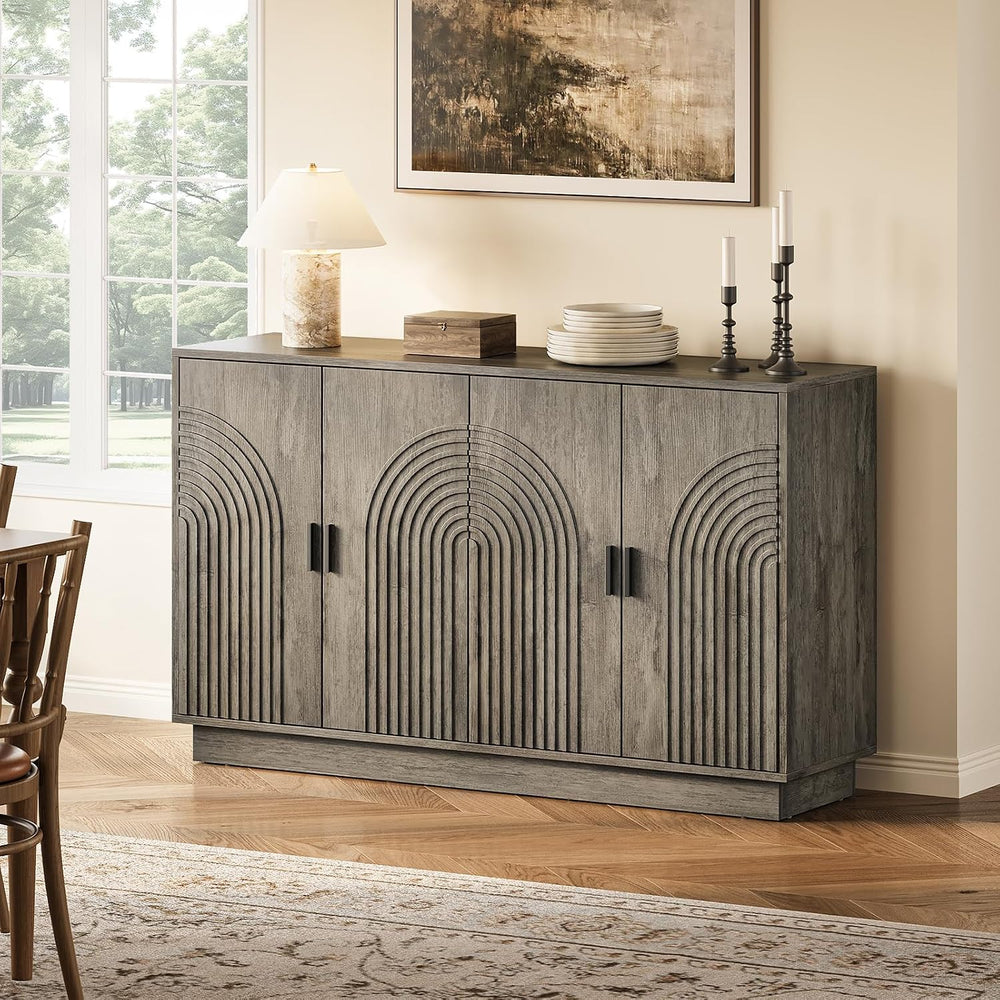 Fluted Sideboard Buffet Cabinet with Storage - 57" Credenza Coffee Bar C...