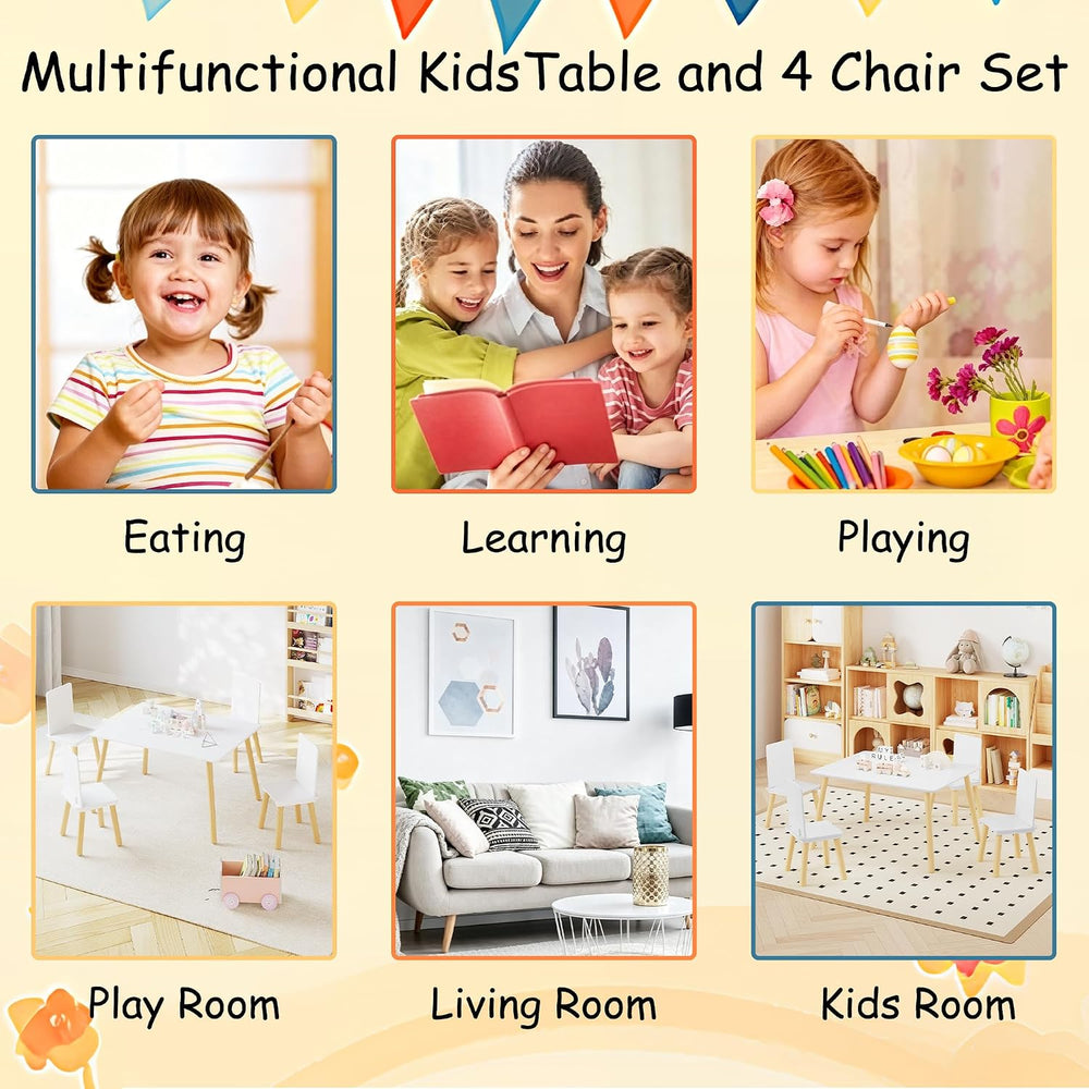Table & 4 Chairs Set is for Boys Girls, 5-Piece Wooden Activity Table Set...
