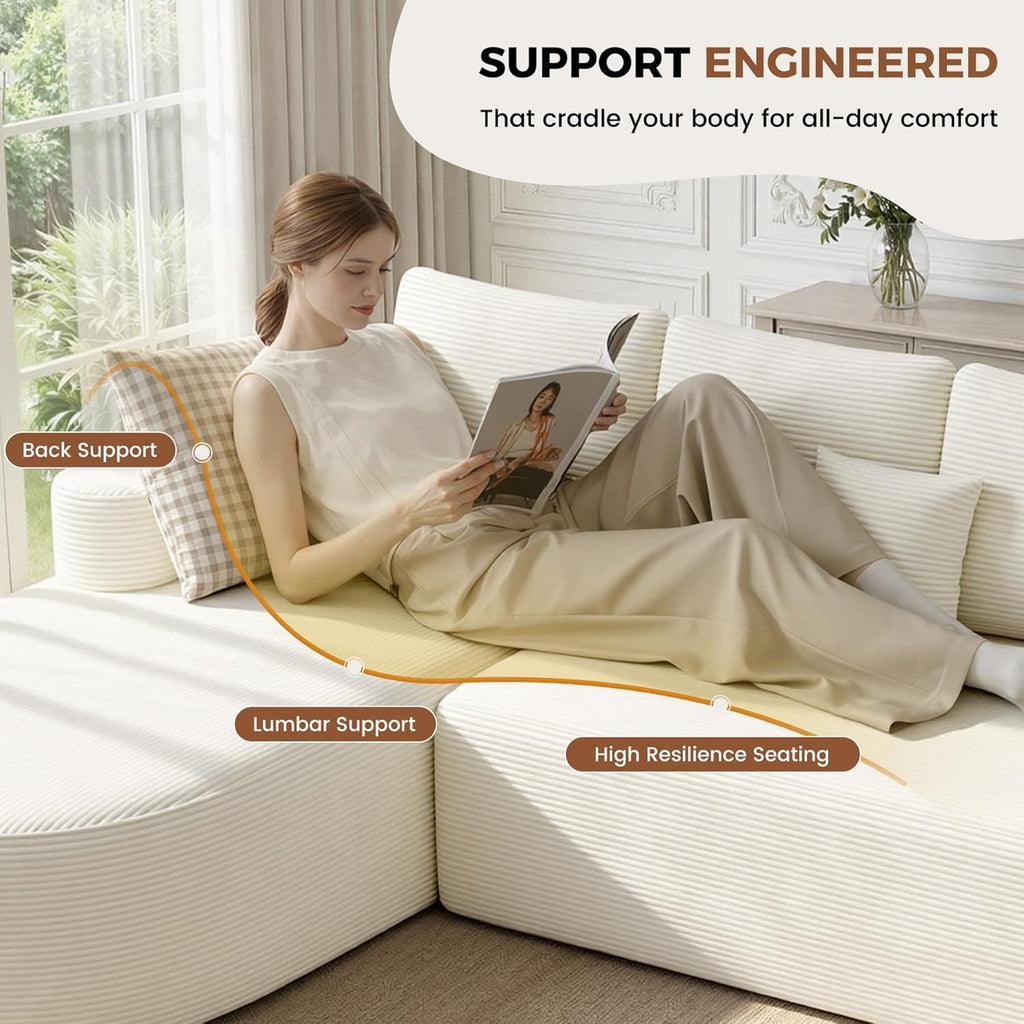 112" Modular Curved Cloud Couch, Oversized Couches for Living Room, Modern Boneless Sectional Sofa with Deep Seat, Foam Couch, No Assembly Required, Beige, 1PCS