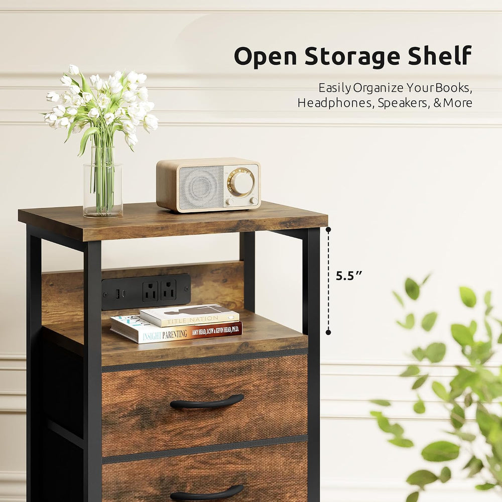 Lazzanto Night Stand with Charger Station for Bedroom, Brown Nightstand | Bed...