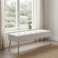 DUHOME Button-Tufted Ottoman Bench, Upholstered Footrest Stool Rectangular Dining Bench Leather Accent Bench for Entryway Dining Room Living Room Bedroom, White