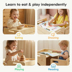 Montessori Table and Chair Set - Adjustable Toddler Weaning Table with Storage Box & Table Mat, Baby Furniture Gift for 1-3 Year Old Kids Learning, Play and Mealtime