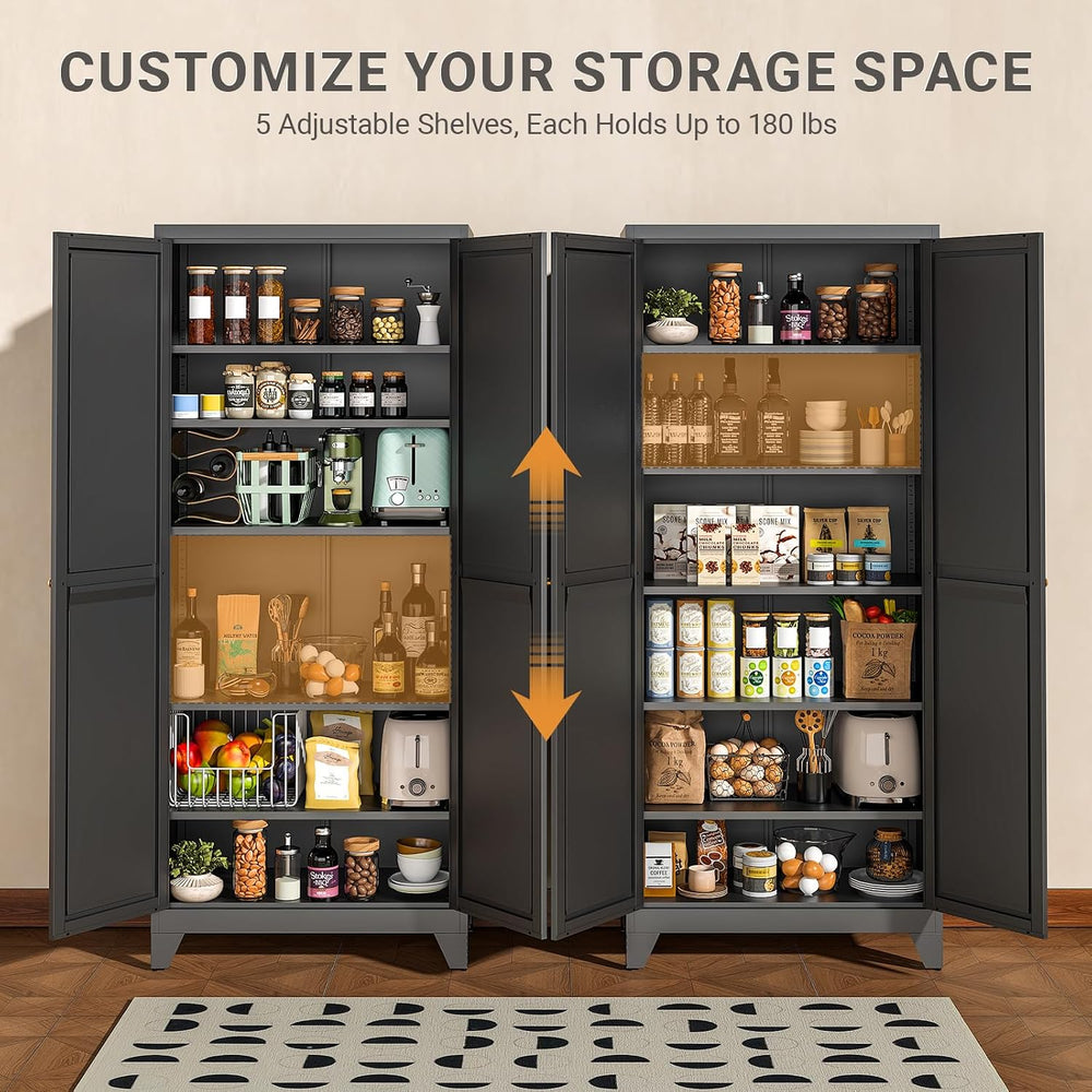 75" Metal Kitchen Pantry Cabinet with Dual Opening Design, Tall Storage ...