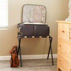 Household Essentials 2126-1 Folding Luggage Rack | Black Frame with Khaki Straps