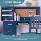 Guidecraft Taiga Kids Desk and Chair Set with Hutch - Navy: Wooden Computer Desk & Workstation | Kids Table with Storage, Drawers and Cubby Shelves, Children's Study Table & Chair Set