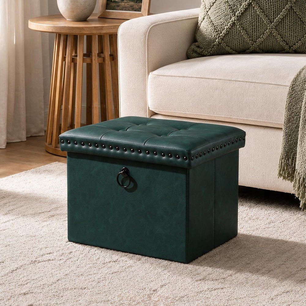 oakvivo Small 16 x 12 x12 Inches Folding Storage Ottoman, Faux Leather Foot R...