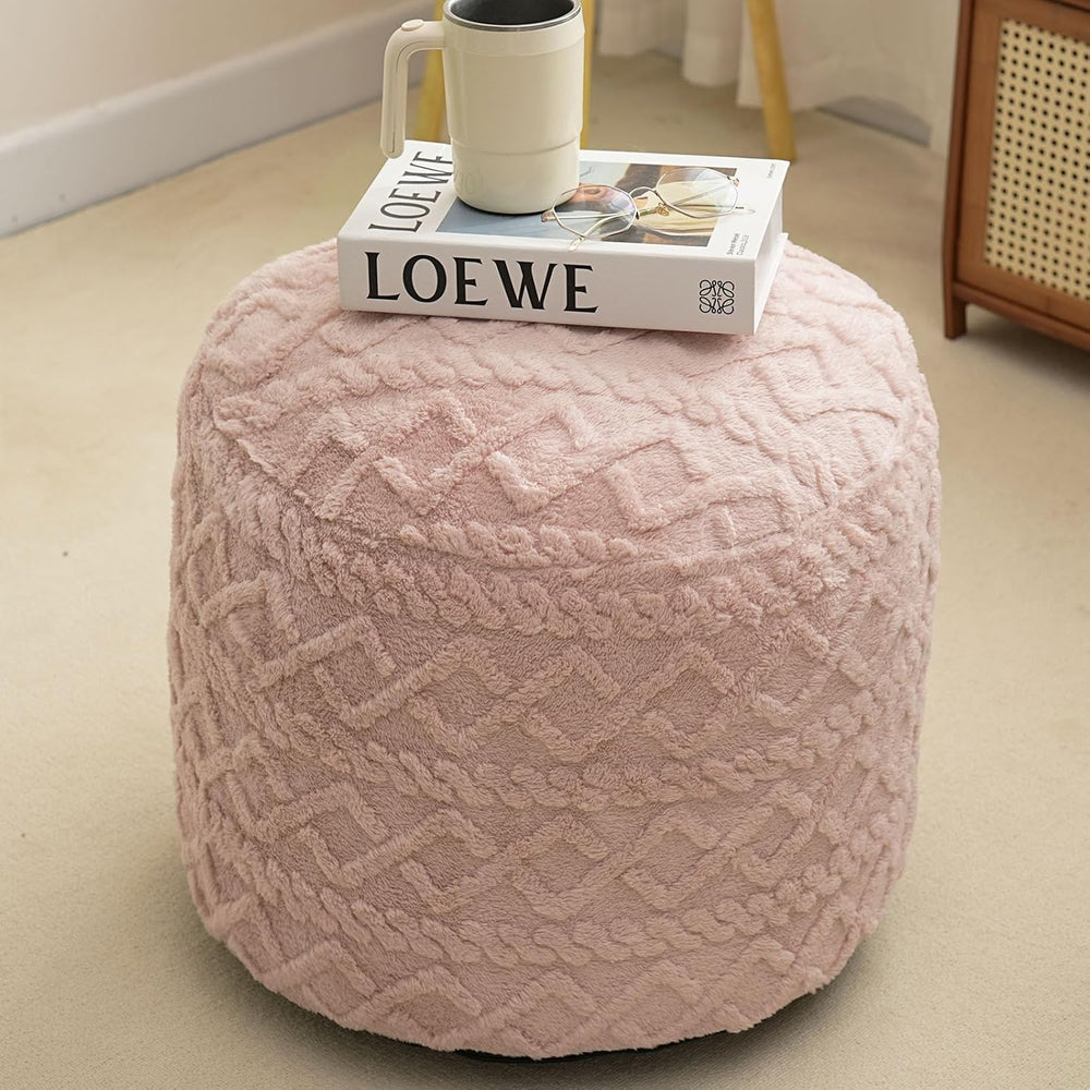 Round Stuffed Pouf Ottoman, Corduroy Poufs with Foam Chunk Filling, Furry and...