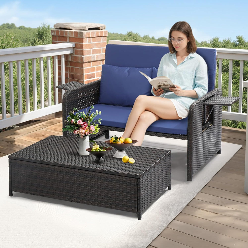 VINGLI Patio Daybed, Wicker Outdoor Daybed with Storage Ottoman & 5-Level...