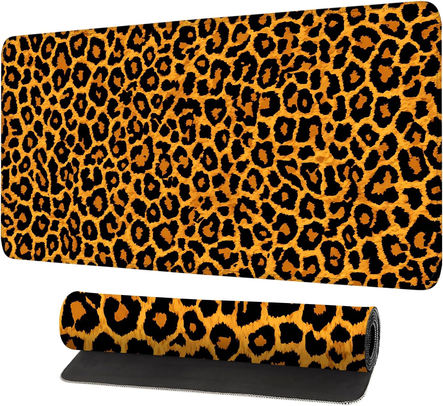 Leopard Print Mouse Pad – Large Extended Desk Mat 31.5 x 11.8 in– Bold Cheetah Animal Pattern, Non-Slip Rubber Base, Waterproof Surface, Fashionable Keyboard & Mouse Pad for Office, Home, or Gaming