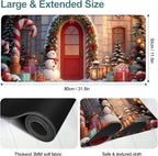 Christmas Scene Gaming Mouse Pad 31.5"x11.8"Desk Mat Anti-Slip Rubber Base & Durable Stitched Edges for Gamers Smooth Mouse Writing Surface for Desk Office/Home