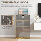 Retro Media Cabinet with 4-Tier Stereo, Modern Audio Video Media Stand with Adjustable Shelves,for Kitchen Home