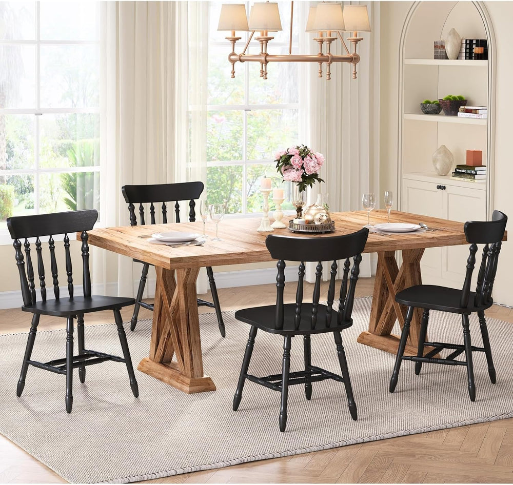 chairus Vintage Black Dining Chairs Set of 6, Farmhouse Windsor Wooden Dining...