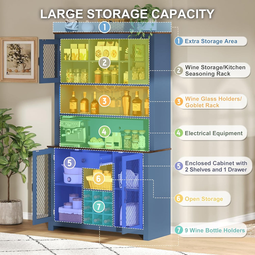 70.9" Kitchen Pantry Storage Cabinet Rustic Buffet Cabinet, Kitchen Hutc...