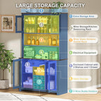 70.9" Kitchen Pantry Storage Cabinet Rustic Buffet Cabinet, Kitchen Hutch Cabinet with LED Outlets Food Pantry with Doors and Shelves Wine Rack for Dining Room, Navy Blue