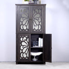 JIJIWANG Kitchen Pantry Storage Cabinet with Acrylic Mirrored Doors,Large Sideboard Buffet with Adjustable Interior Shelf,for Dining Room, Living Room, Hallway,Brown