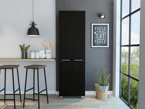 23.6" D*14.5" W*78.7" H Freestanding Kitchen Pantry with 4 Shelves, Double Door, Rectangular Storage Cabinet, Traditional, for Living Room, Dining Room, Black
