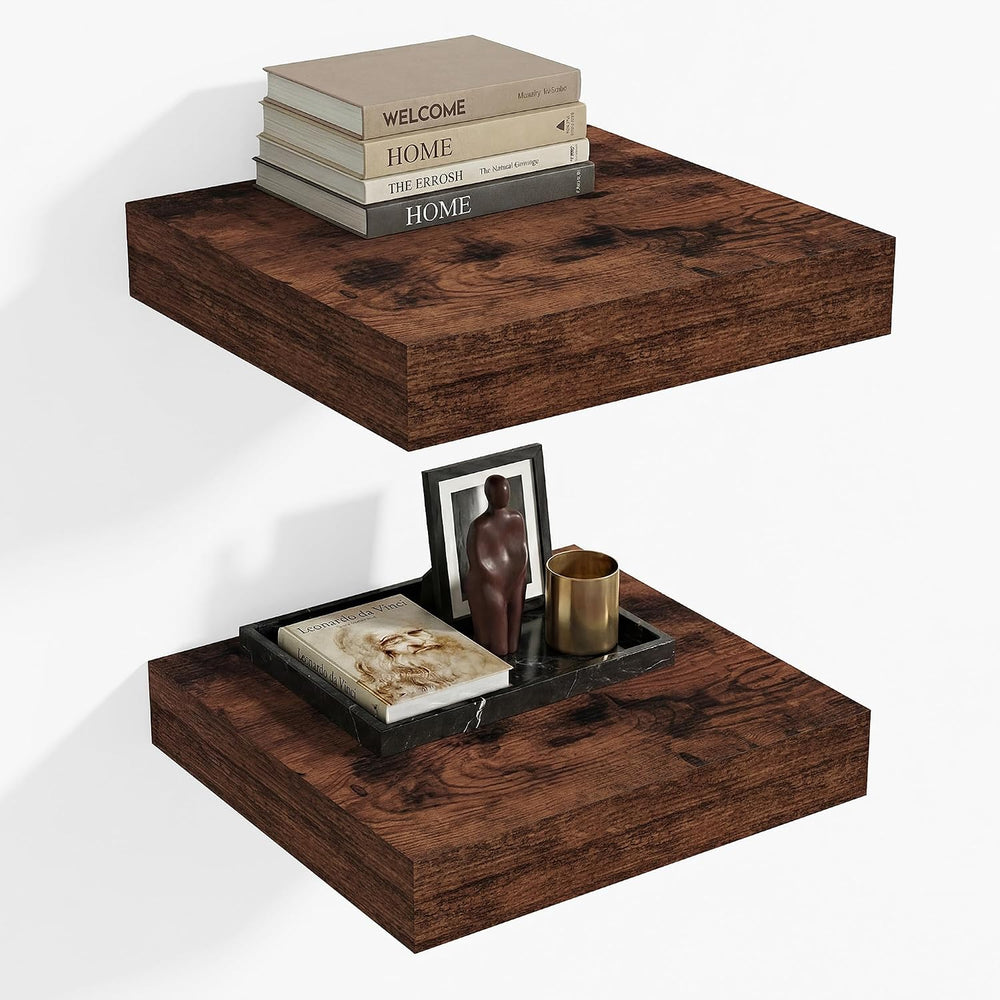 Heimlove 12 x 12 Deep Floating Shelves Wall Mounted Set of 2 Rustic Brown