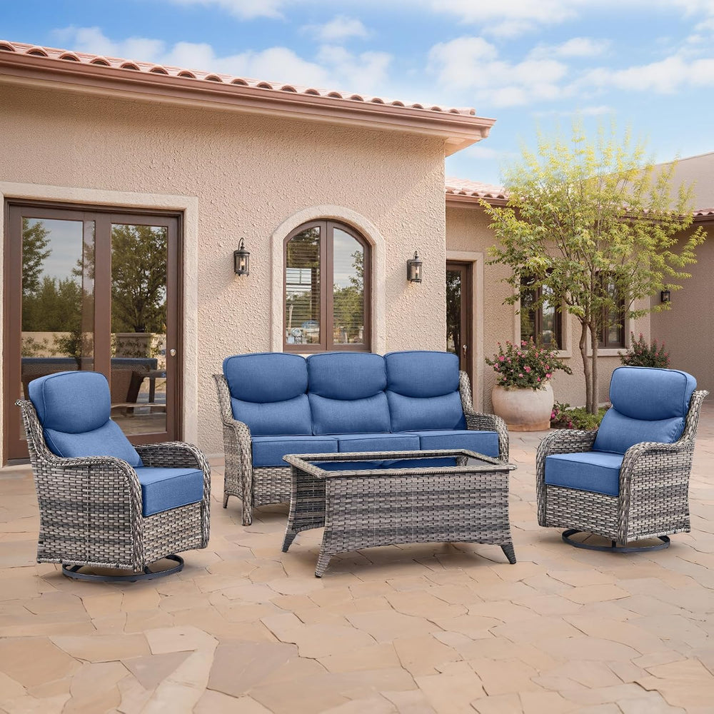 Swivel Patio Chairs sofa Set of 4 with 6" Thick Cushion - Wicker Outdoor...
