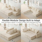 Homall 126" Sectional Couches for Living Room, Modern Fabric Boneless Couch with Deep Seat, Upholstered Cloud Sofa with 2 Ottoman, No Assembly Required (Beige, U Shaped Sofa)